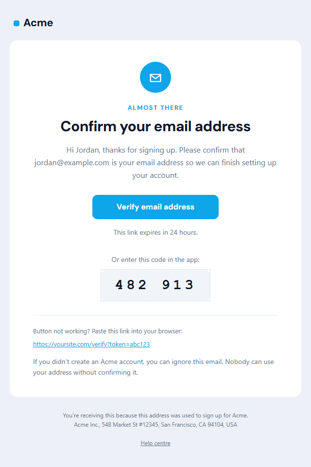 Verify Email Address template preview