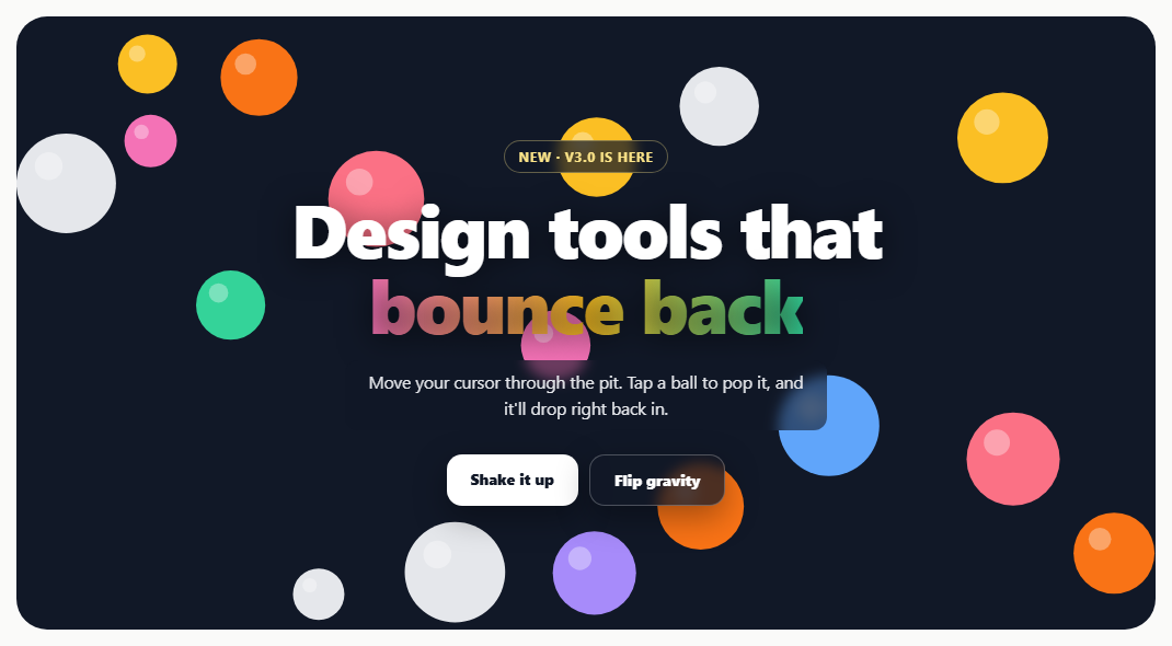 Matter.js Ball Pit Hero Section